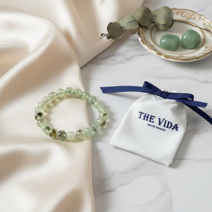 The Vida Handmade AAA+ Quality Crystal Stretch Elastic Bracelet - Nature Gemstone - Jewelry Gift - Holiday Gift - For Women & Men (Prehnite)