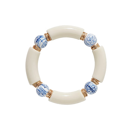 Sajidos Bamboo Tube Bangle Bracelets for Women Stacking Chunky Colorful Acrylic Beads Stretch Bracelets Friendship Summer Beach Bracelet Jewelry (A-Ivory)