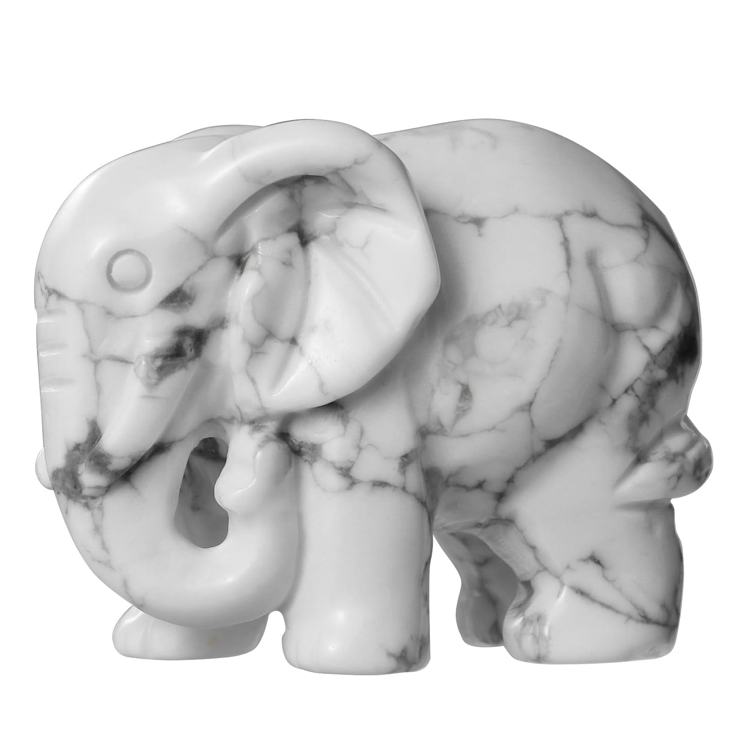 SMQ White Howlite Elephant Statue with Trunk Down for Women Gift Elephant Crystals Healing Stone Carved Lucky Pocket Spiritual Animal Carvings Figurine Home Office Decor Ornament,2''