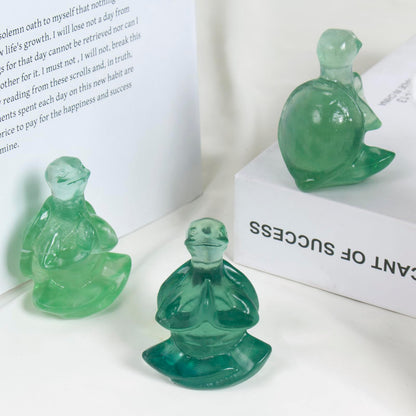QLRSUXN Fluorite Sea Turtle Meditation Crystal Yoga Sculpture,Hand Carved Healing Figurine Spiritual Decor Chakra Balancing Gift,Zen Statue for Home Office Decorations