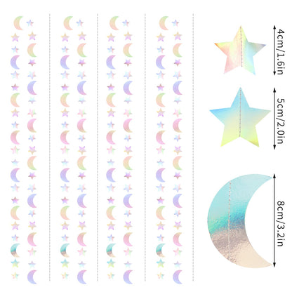 Iridescent Disco-Holographic Party-Decorations Moon-Star Garland - 62Ft Twinkle Little Star Hanging Neon Streamers Banner,Eid Ramadan Mubarak Decoration Birthday Wedding Baby Shower Decor Panduola