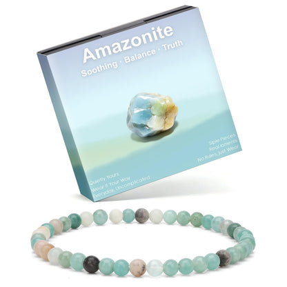 Risyfjew 4MM Handmade Amazonite Natural Gemstone Stretch Elastic Bracelet,PE Film Anti-oxidation Packaging Natural Stone Crystal Healing Power Energy Gifts for Adult