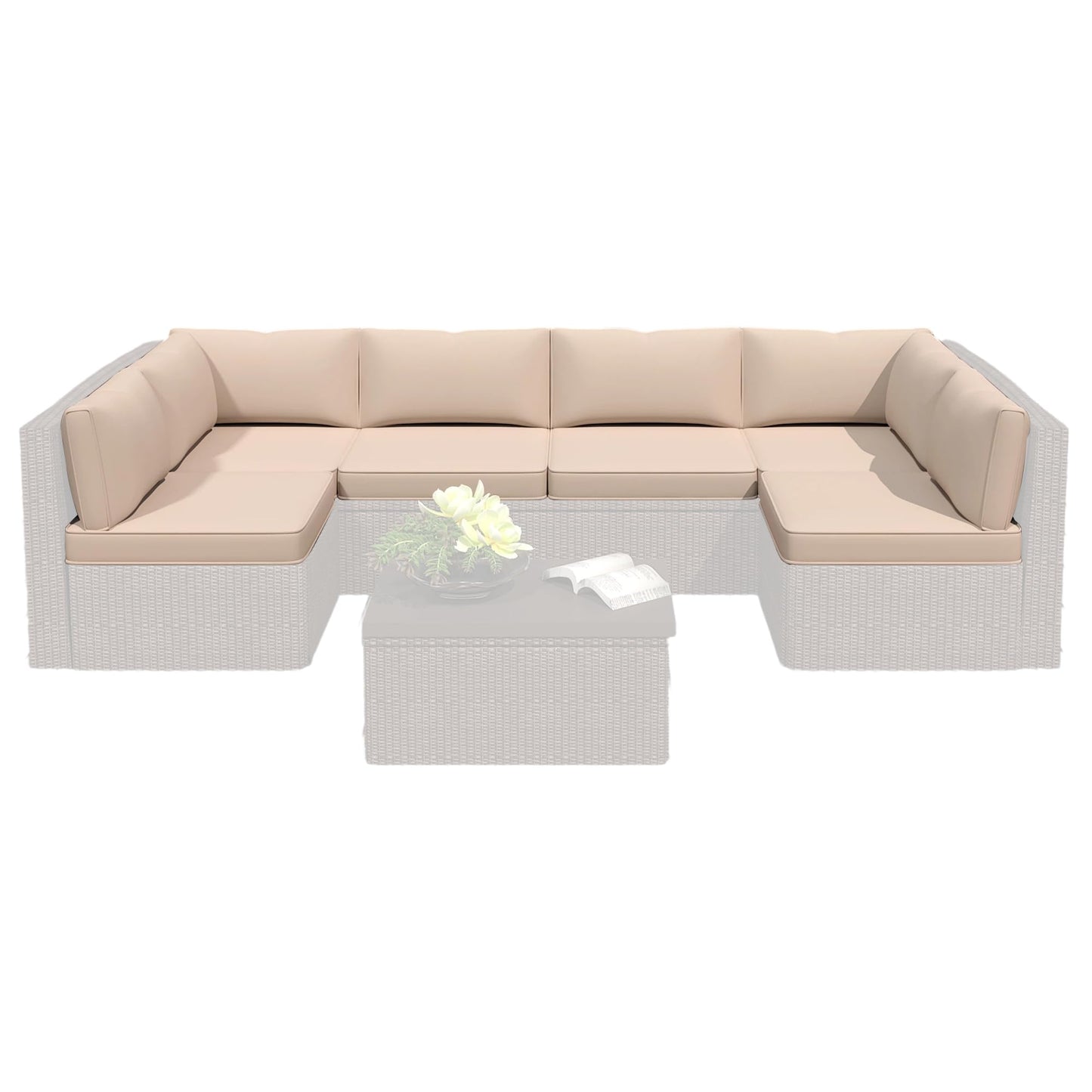 WiNVO 14-Piece Outdoor Replacement Cushions for Patio Furniture, Deep Seat Cushions for 6-Seat Sectional Rattan Sofa, Water-Resistant Couch Cushion Set with Non-Slip Backing, Cream White