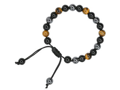 Amazing Gemstone Triple Protection Bracelet - Hematite Black Obsidian Tiger Eye Bracelet Set for Men Women Healing Calming Anxiety Stress Relief Gifts (Adjustable)