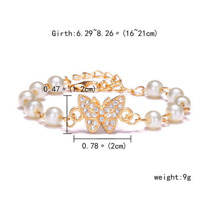 Dreuyet Pearl Beaded Bracelet for Women Trendy Cubic Zirconia Butterfly Starfish Cross Star Statement Bracelets Christmas Wedding Jewelry Gifts (butterfly)