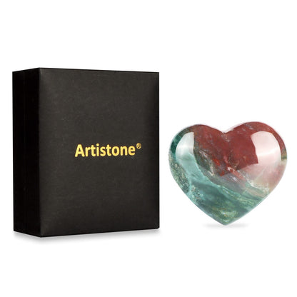 Artistone Ocean Jasper Crystal Heart Gemstone Healing Crystals Natural Heart Shaped Love Stones Carved Palm Worry Stone Chakra Energy Balancing Meditation Good Luck Christmas Decorations 2inch