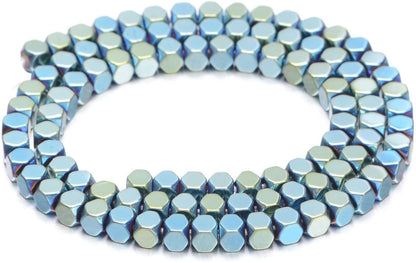 AD Beads Natural Hematite Gemstone Faceted Square Cube Loose Beads 16" (6x6mm, Metallic Green)