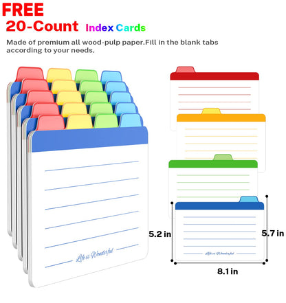 Neando 5x8 Index Card Organizer with Lid – Extra Large Acacia Wood Storage Box with 4 Compartments, 20 Blank Tabs, Holds 600 Cards – File Box for Recipes, Projects, School Notes & Office Organization