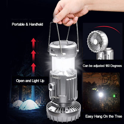 SupBri 2Pack Solar Camping Lantern with Fan, 3-Way Power Source,Rechargeable Lanterns for Power Outages, Camping Lights for Tent Hurricane Emergency Camping Gear Must Haves