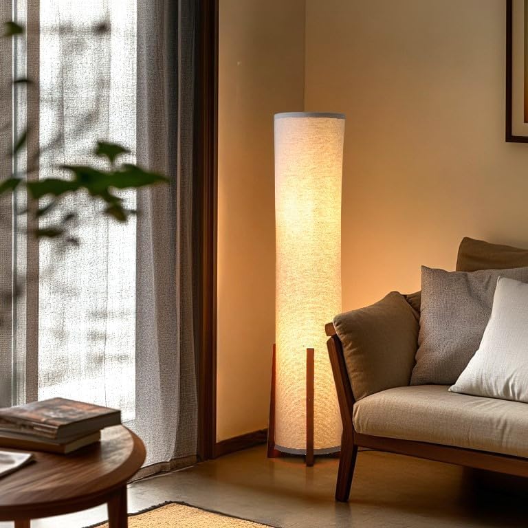 Brightech Parker Paper Lantern Floor lamp, 48 Inch Tall Lamp with Wood Frame, Asian Design for Bedroom, Decorative Tower Shade Lamp for Living Rooms & Offices, Great Living Room Décor