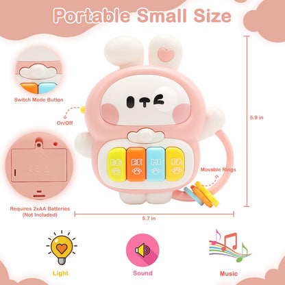 Redbeann Baby Musical Toys 6-12 Months, Rabbit Piano for Baby Musical Toys for Toddlers 1-3, Busy Board with Music & Light, Birthday Toy for Infant Toddler 1 Year Old Boy Girl Gifts (Pink)