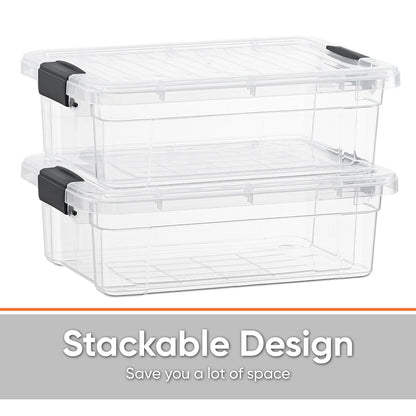 Superio Clear Storage Boxes with Lids, 1.27 Quart Plastic Container Bins for Organizing, Stackable Crates, BPA Free, Non Toxic, Odor Free, Organizers for Home, Office and Dorm