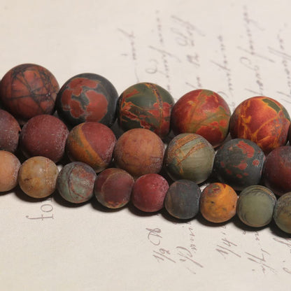 Yochus 48pcs Natural Matte Picasso Jasper Gemstone Beads，8mm Frosted Round Loose Stone Beads for Jewelry Making Earring Bracelet Necklace DIY Crafts