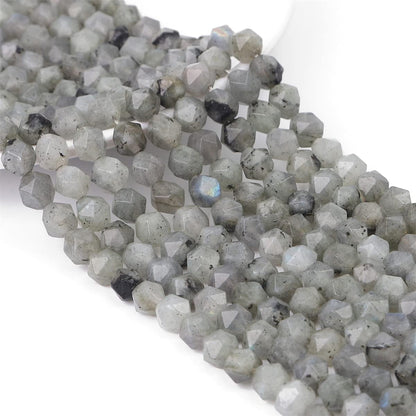 BEADIA Faceted Natural Spectrolite Stone Round Beads 8mm 36cm/Strand for Jewelry Making