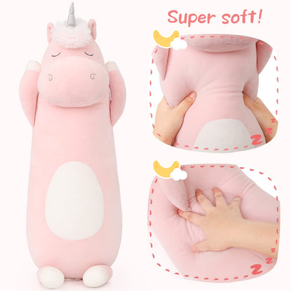 MorisMos 36.2" Unicorn Body Pillow Large Hugging Pillow Unicorn Stuffed Animal,Soft Plush Toy for Kids Girl, Animal Body Pillow, Pink