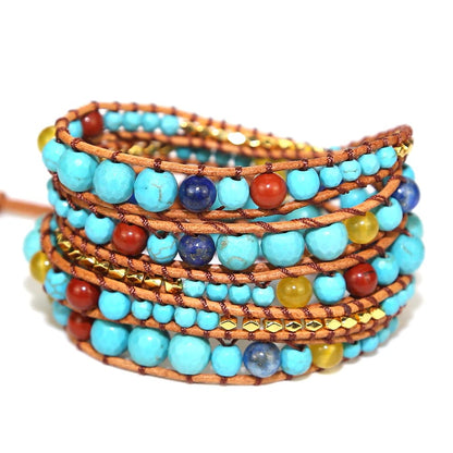 ZOSOJONA Handmade Boho Wrap Bracelet For Women Adjustable Nature Stone Turquoise Crystal Beaded Bracelets