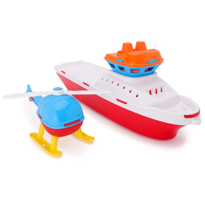 Toyland® 17" Floating Tugboat Bathtub & Pool Toy for Toddlers – Water Boat with Removable Helicopter, Durable Non-Toxic Kids Water Toy for Bath Time, Pool & Outdoor Play (Ages 2+)