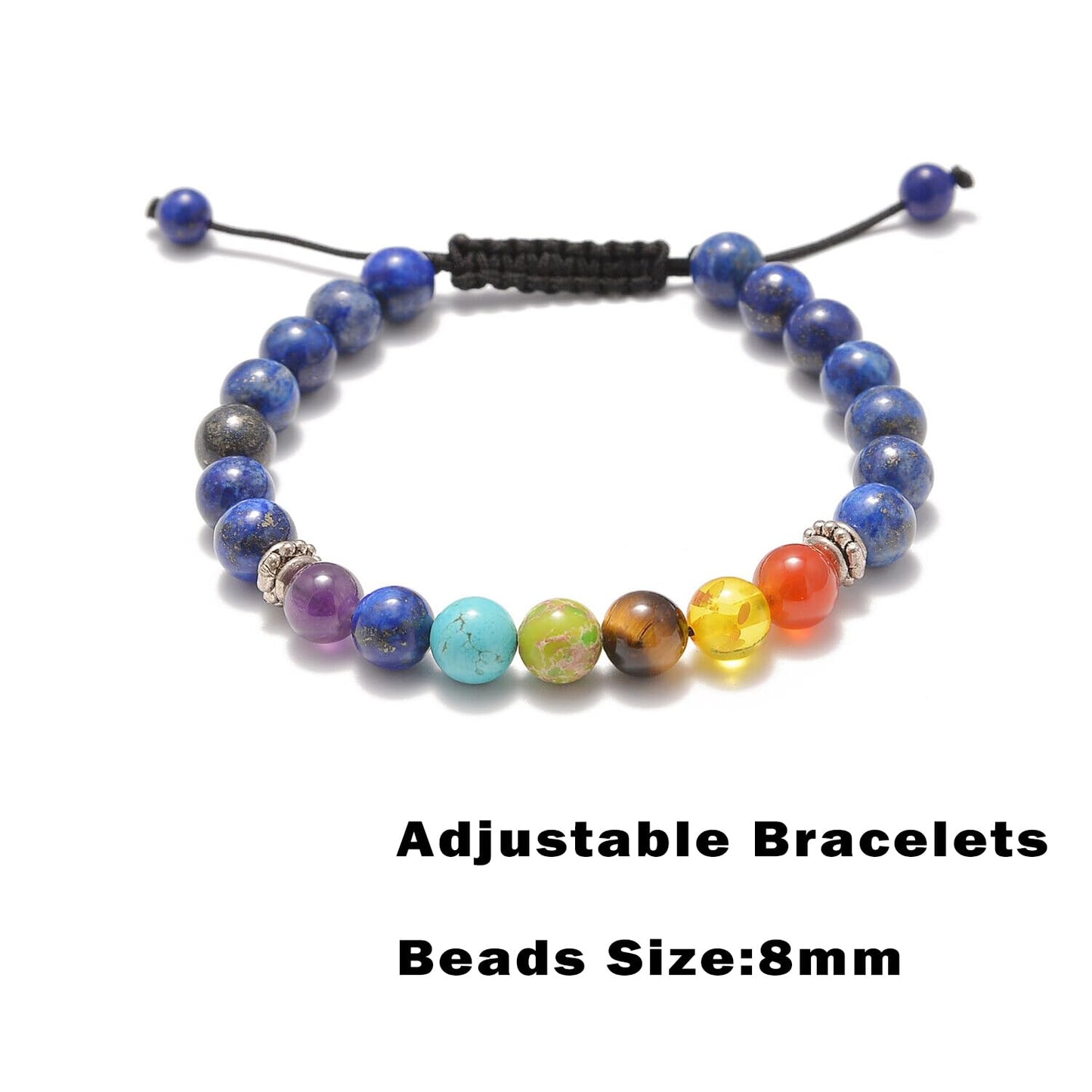 AD Beads 2Pcs His & Hers Distance Beads Bracelets Elastic Natural Stone Yoga Bracelet (7 Chakras-Lapis)