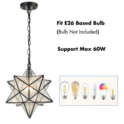 Modern Moravian Star Pendant Light Seeded Large Glass Hanging Lights with Adjustable Chain, 16'' Diameter Shade Lighting for Kitchen Porch Dining Foyer Bedroom