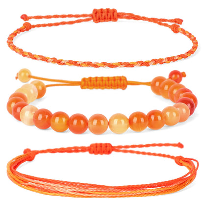 QOGIR Handmade Healing Bracelets,8mm Natural Orange Carnelian Gem Stone Beads Bracelet for Men Women Gifts with 2PCS Size Adjustable Rope Bracelets
