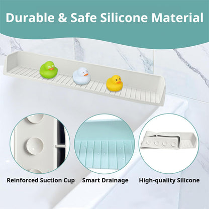 Bathtub Splash Guard for Kids – Silicone Bath Tub Splash Guard with Suction Cups, Tub Topper Play Shelf & Toy Holder, Fun Bath Time for Toddlers Baby (Gray)