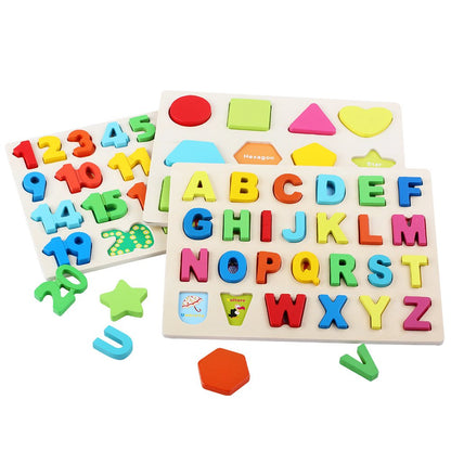 QZMTOY Wooden Puzzles for Toddlers, Wooden Alphabet Number Shape Puzzles Toddler Learning Puzzle Toys for Kids, 3 in 1 Puzzle for Toddlers, Age 3+ (Set of 3)