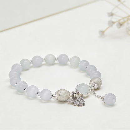 Buddha Stones Butterfly Bracelets for Women, 8mm Cats Eye Stone Bracelet with Gray Moonstone Labradorite Butterfly Charm Healing Crystal Beaded Bracelet Meditation Spiritual Jewelry Mothers Day Gifts