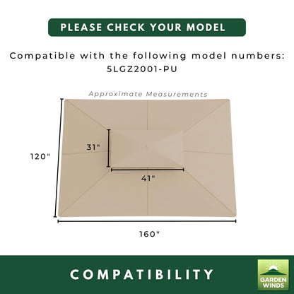 Garden Winds Reinforced RipLock 350 Replacement Canopy Top Cover Compatible with 13' x 10' Gazebo Models 5LGZ2001-PU, 272-0648 - Beige