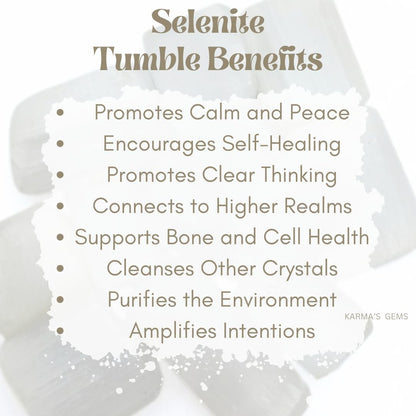 Karma Gems Selenite Tumbled Stones Natural Crystal Kit for Reiki Healing Crystal Polished, Tumble Stones, Chakra Balancing, Reiki Gift, Home Decor (15-25 MM)