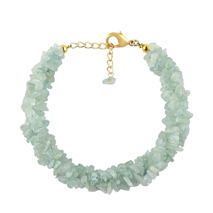 CRYSTALINES Natural Aquamarine Gemstone Twisted Strand Bracelet, Polished Uncut Nuggets Rough Beads, Handmade Boho Jewelry, Healing Crystals, Gold Plated, March Birthstone, Christmas Gift for Women