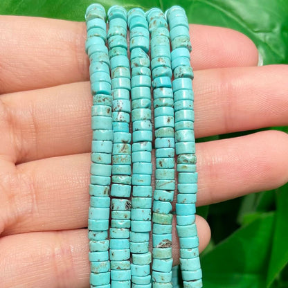 NITOPUPU 150Pcs 4×2mm Natural Turquoise Spacer Stone Beads for Jewelry Making Supplies, Loose Semi Flat Round Gemstone Tube Beads for Bracelets DIY Crafts