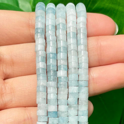 NITOPUPU 150Pcs 4×2mm Natural Aquamarine Spacer Stone Beads for Jewelry Making Supplies, Loose Semi Flat Round Gemstone Tube Beads for Bracelets DIY Crafts