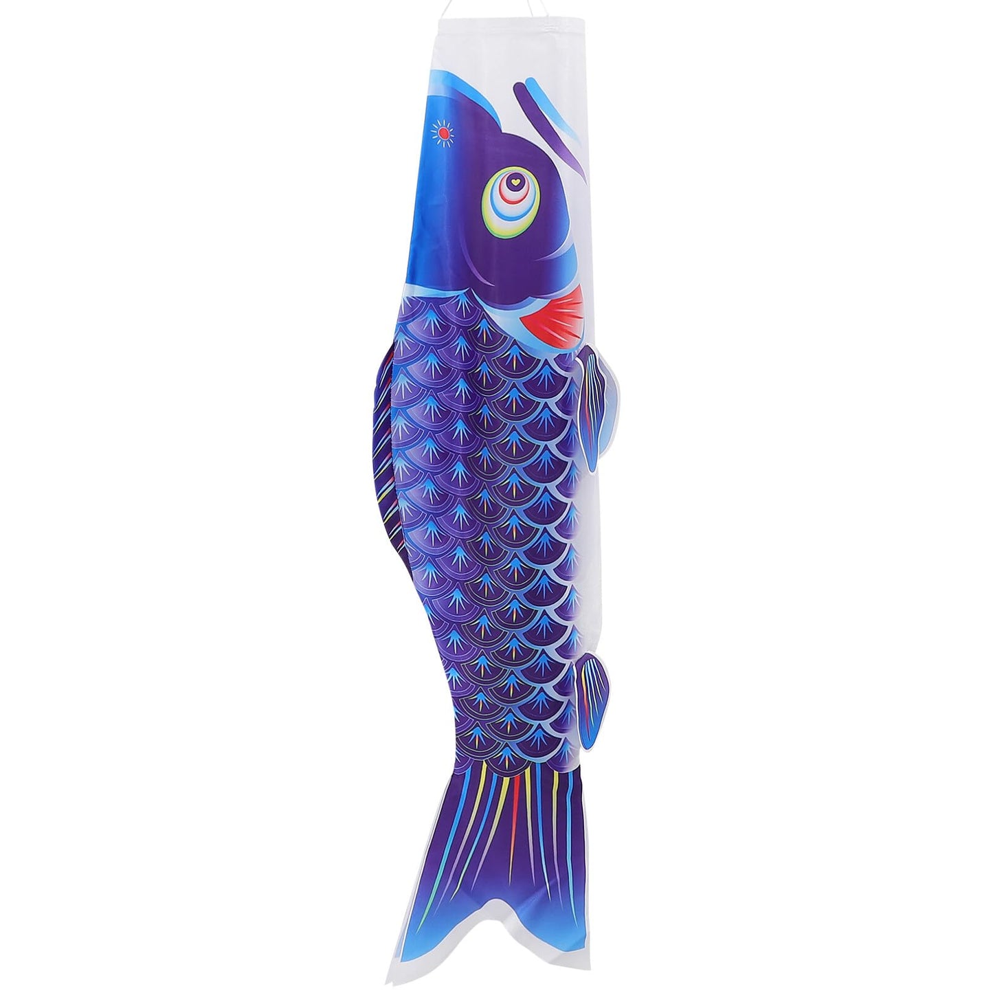 Japanese Koi Fish Windsock, 39 Inch Blue Koinobori Flag for Outside Garden Backyard Decor, Traditional Satin Wind Streamer for Children's Day, Weather Resistant Hanging Wind Sock Ornament