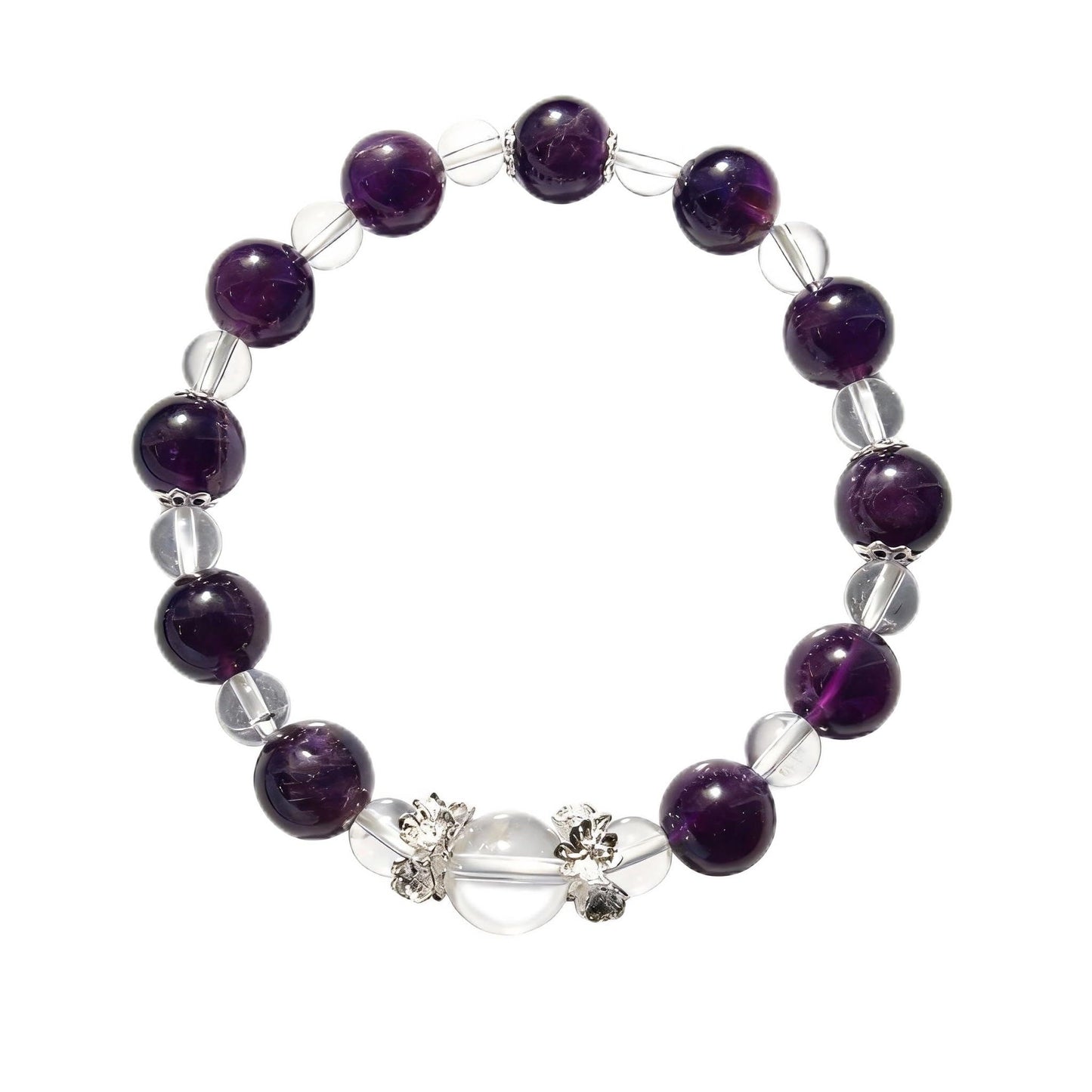 Natural Amethyst & Clear Quartz Beaded Bracelet, Healing Crystal Stretch Bracelet for Women Men Amethyst Clear Quartz Crystal Bracelet, Calming Positive Energy Gemstone Bracelet for Spiritual Healing