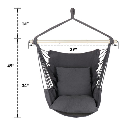 Highwild Hammock Chair Hanging Rope Swing - Max 500 Lbs - 2 Cushions Included - Steel Spreader Bar with Anti-Slip Rings - for Any Indoor or Outdoor Spaces (Grey)