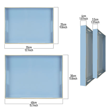 Serving Trays Set of 2, Decorative Plastic Serving Trays with Handles, Party Tray for Food, Coffee Table, Ottoman, Bathroom, and Living Room (Blue)