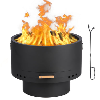 Garvee 26 in Smokeless Fire Pits, Wood Burning Firepits with Fire Poker, Outdoor Portable Fire Pits with Removable Ash Pan and Hardwood Top, Backyard Fireplace for Camping, Picnic and