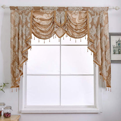 NAPEARL Waterfall Valance for Windows-Damask Valance for Living Room with Beads, Jacquard Swag Curtain Valance for Windows (1 Beige Valance, 61-Inch Wide)