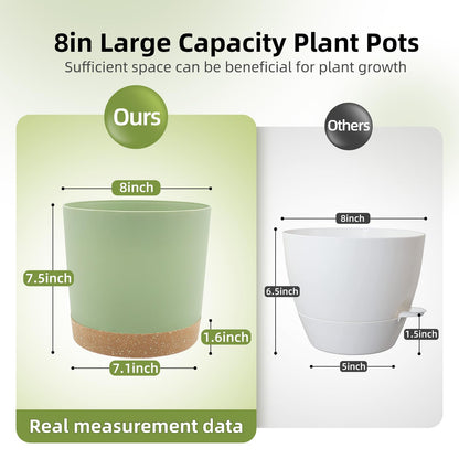 QCQHDU 8 inch Plant Pot, 2 Pack Planters for Indoor Plants with Drainage Holes & Saucer, Outdoor Flower Pots Home Garden Modern Decor
