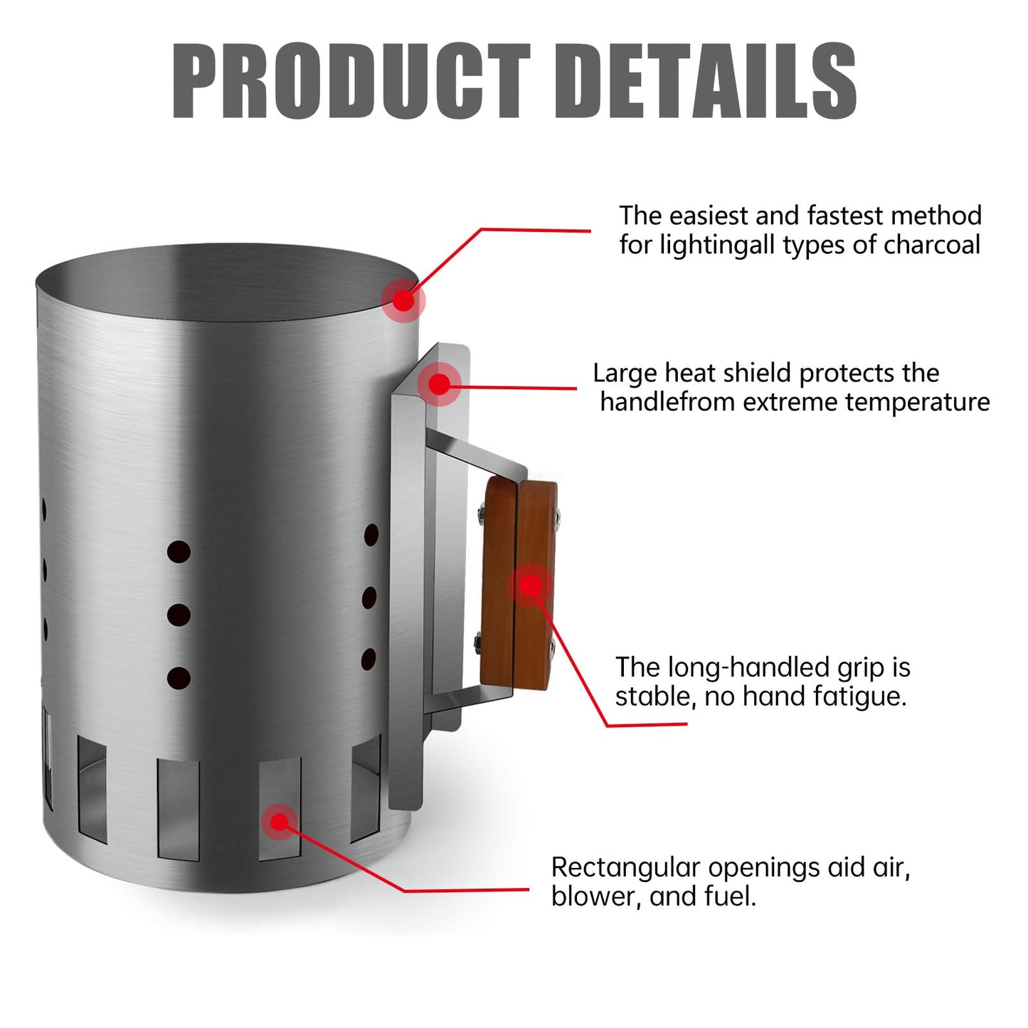 BRIAN & DANY Charcoal Chimney Starter Set for BBQ, Rapid Chimney Starter for Charcoal Grill with Heat Resistant Gloves and Blower, Large-Capacity Design 7.09" x 7.09" x 10.63"