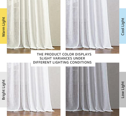NICETOWN White Linen Sheer Curtains and Drapes 84 inches Long, Rod Pocket & Back Tab semitransparent with Light Through Vertical Window Treatments for Sliding Glass Door & Living Room, 52"W, Set of 2