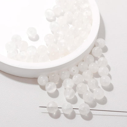 Risyfjew 50PCS 8mm Natural Selenite Beads Gemstone Round Loose Beads for Jewelry Making Chakra Crystal Stone Beads for Bracelets Necklace Earrings Making Supplies (50pcs/Strand)