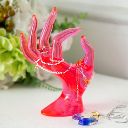 Maxsirui Hand Form Ring Holder Jewelry Display Organization Rack Bracelet Ring Watch Stand Support Aesthetic Y2k Room Decor (Rose Red)