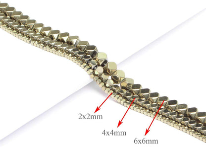AD Beads Natural Hematite Gemstone Faceted Square Cube Loose Beads 16" (6x6mm, Metallic Pyrite)