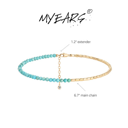 MYEARS Women Beaded Bracelet Gold Gemstone Turquoise 14K Simple Dainty Handmade Chain Everyday Boho Beach Jewelry