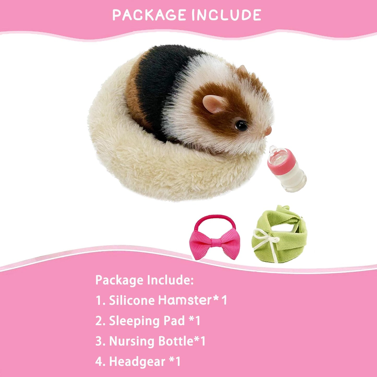 VOLOBE 5 Inches Silicone Hamster, Realistic Toy Hamster as Silicone Piglet Companion with Sleeping Pad Accessories for Kids Boy Girl Birthday Handmade Gift (Black Hamster)