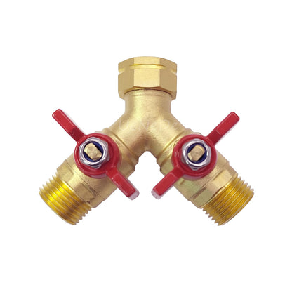 Uenede Brass Full Flow Garden Hose Splitter 3/4" GHT Heavy Duty 2 Way Y Valve Water Hose Shut Off Outdoor Faucet Splitter Connector Adapter with Butterfly Handle