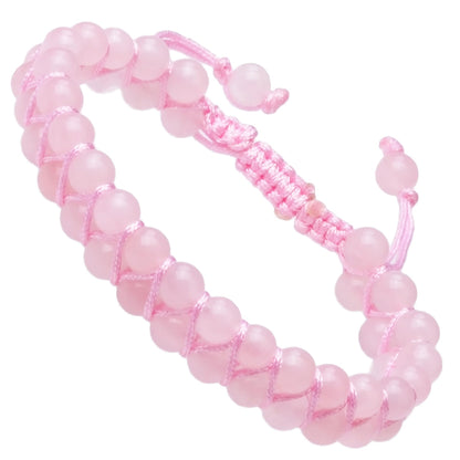 MASSIVE BEADS Natural Chakra Healing Power Crystals Macrame Bracelet Yoga Double Layer Stone Beads Gemstone Meditation Relax Anxiety Bangle for Unisex Women Men (Rose Quartz, 6mm)