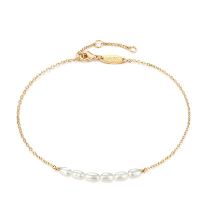 MEVECCO Women Gold Anklet Boho Delicate Handmade 18k Gold Plated Dainty Beach Pearl Foot Chain Ankle Bracelet Adjustable Wafer Anklet for Women ANK-Pearl