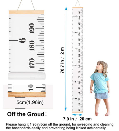 SUJAYU Growth Chart for Kids, Canvas Height Chart Ruler Removable Wood Hanging Wall Ruler Measurement Chart for Home Decoration (White)